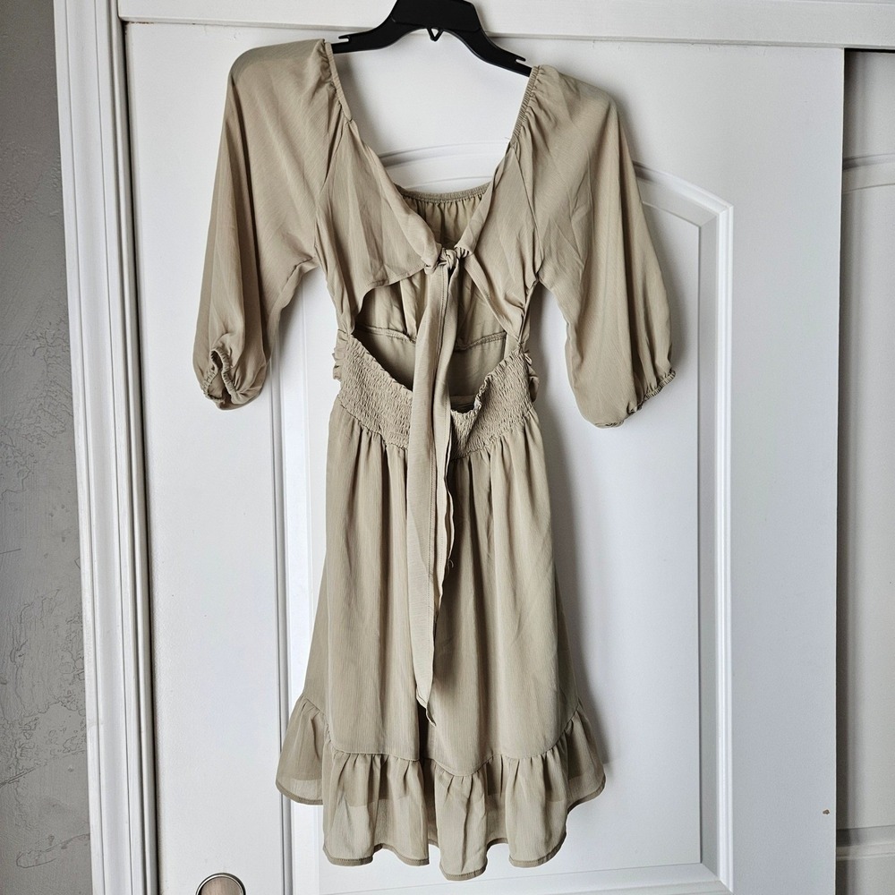 Mini Dress Medium Milkmaid Cottage Green Puff Sleeve Coquette Renfaire Festival - Picture 2 of 6